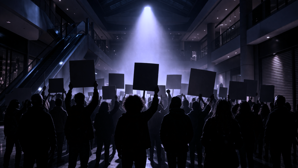 Protests inside shopping centres